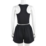 Nightclub Street Style Embroidered Cross Crop Tank Top Shorts Women's Outfit