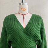 Fall/Winter Sexy Cross V-Neck Bat Skirt Bodycon Dress Sweater Dress