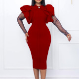Women'S Fall/Winter Mesh And Pleated Plus Size Ol Chic Career Dress