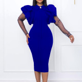 Women'S Fall/Winter Mesh And Pleated Plus Size Ol Chic Career Dress