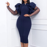 Women'S Fall/Winter Mesh And Pleated Plus Size Ol Chic Career Dress