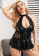 Plus Size pu leather erotic lingerie zipper halter neck open back black tight dress