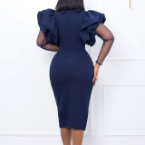 Women'S Fall/Winter Mesh And Pleated Plus Size Ol Chic Career Dress