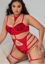 Plus Size Lace lingerie solid color garter straps bikini lingerie set Plus Size Lace lingerie solid color garter straps bikini lingerie set