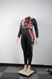 Plus Size Women Sexy Print Patchwork Jumpsuit