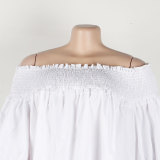 Summer Solid Off Shoulder Ruffled Long Sleeve Loose Casual Dress