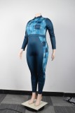 Plus Size Women Sexy Print Patchwork Jumpsuit