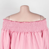 Summer Solid Off Shoulder Ruffled Long Sleeve Loose Casual Dress