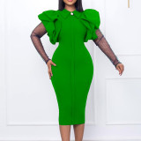 Women'S Fall/Winter Mesh And Pleated Plus Size Ol Chic Career Dress