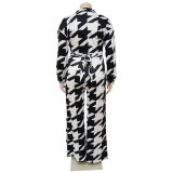 Women's Fall Fashion Print Lace-Up Shirt Collar Trousers Street Casual Outfit