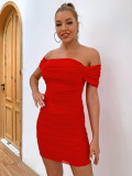 Womens Sexy Off Shoulder Backless Ruffled Mini Dress