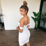 Womens Sexy Off Shoulder Backless Ruffled Mini Dress