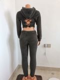 Plus Size Women Sherpa Backless Hood Top and Pant Two Piece Set