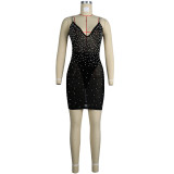 Women Sexy Deep V-neck See-Through Sleeveless Bodycon Dress