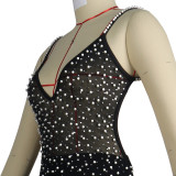 Women Sexy Deep V-neck See-Through Sleeveless Bodycon Dress