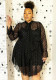 Women Long Sleeve Polka Dot Mesh Dress Two Piece (inside dress with breast pad)
