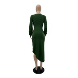 Women Sexy Long Sleeve V-Neck Irregular Slim Dress
