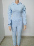 Plus Size Women Sherpa Backless Hood Top and Pant Two Piece Set