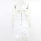 Womens Sexy Off Shoulder Backless Ruffled Mini Dress