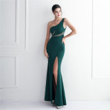 diamonds long one-shoulder banquet slim-fit fishtail wedding exhibition dress