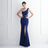 diamonds long one-shoulder banquet slim-fit fishtail wedding exhibition dress