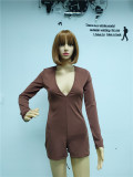 Fall Jumpsuit Sexy Low Cut Solid Color Slim Low Back Drawstring Lace-Up Jumpsuit