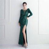 Long Sleeve Formal Party Shrinkage Chic Elegant Long Sequins Queen Fishtail Dress