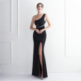 diamonds long one-shoulder banquet slim-fit fishtail wedding exhibition dress