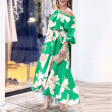 Fall Winter Women's Chic Elegant Career Print Balloon Sleeve Dress
