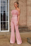 Women's Strapless Fur Belted Slim Jumpsuit