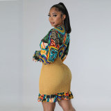 Sexy Print Upper Fishtail Slim Bodycon Dress