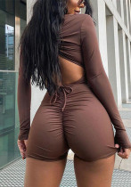 Fall Jumpsuit Sexy Low Cut Solid Color Slim Low Back Drawstring Lace-Up Jumpsuit Fall Jumpsuit Sexy Low Cut Solid Color Slim Low Back Drawstring Lace-Up Jumpsuit