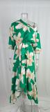 Fall Winter Women's Chic Elegant Career Print Balloon Sleeve Dress