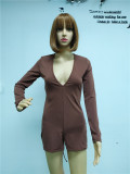 Fall Jumpsuit Sexy Low Cut Solid Color Slim Low Back Drawstring Lace-Up Jumpsuit