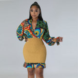 Sexy Print Upper Fishtail Slim Bodycon Dress