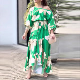 Fall Winter Women's Chic Elegant Career Print Balloon Sleeve Dress