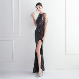 Beading Formal Party Chic Elegant Long Halter Neck Split Sequins Evening Dress