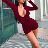 Fall Jumpsuit Sexy Low Cut Solid Color Slim Low Back Drawstring Lace-Up Jumpsuit