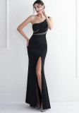 diamonds long one-shoulder banquet slim-fit fishtail wedding exhibition dress