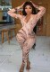 Women'S Fashion Print Long Sleeve Zip Slim Fitted Jumpsuit