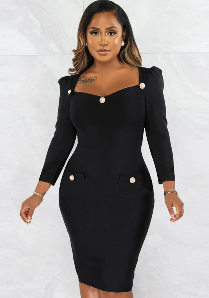 Square Neck Bodycon Dress for Fall Casual Wear