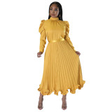 Fall Women Puff Sleeve Top And Ruffled Pleated Skirt Two-Piece Set