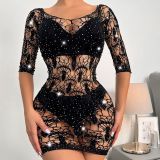 Womens Sexy Beaded Spider See-Through Lingerie