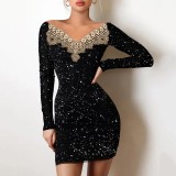 Women Shiny Off Shoulder Bodycon Dress
