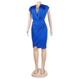 Sexy Solid Deep V-Neck Sleeveless Bodysuit And Skirt Two-Piece Nightclub Dress