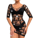Womens Sexy Beaded Spider See-Through Lingerie