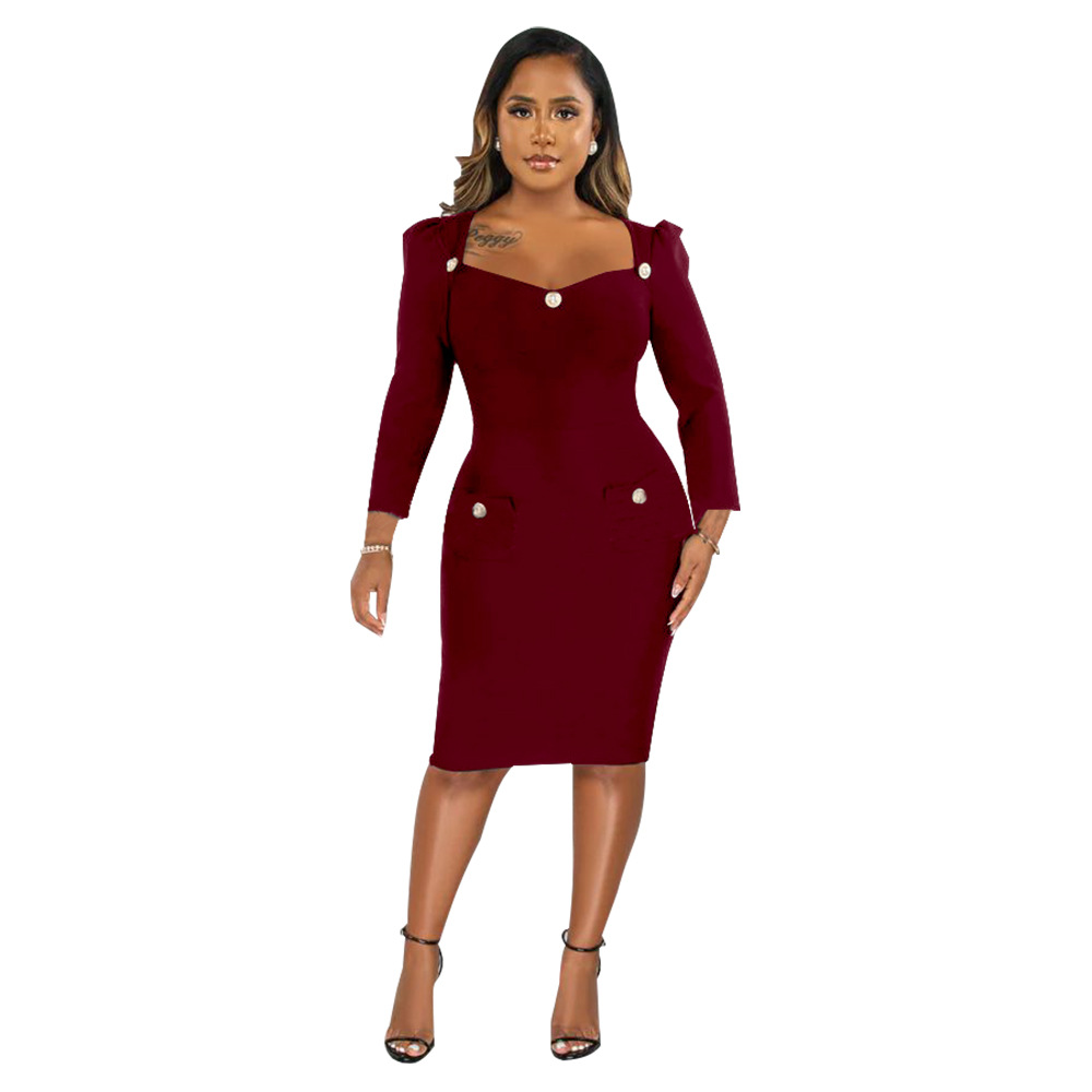 Square Neck Bodycon Dress for Fall Casual Wear