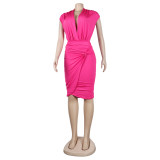 Sexy Solid Deep V-Neck Sleeveless Bodysuit And Skirt Two-Piece Nightclub Dress