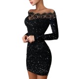 Women Shiny Off Shoulder Bodycon Dress