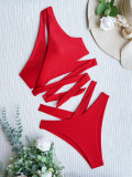Women Sexy Solid Cut Out One Shoulder Swimwear